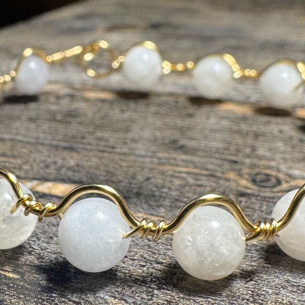 Gold Wire White Bead Bracelet - Elegant Women’s Jewelry